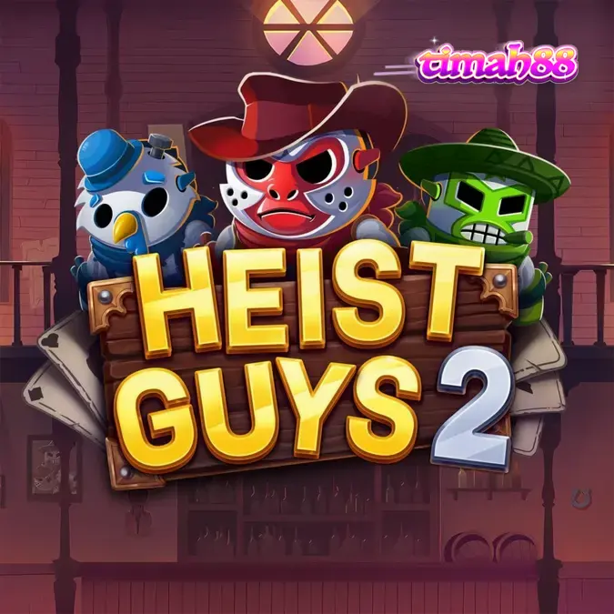 Tampilan visual slot Heist Guys 2 dengan latar belakang bertema perampokan