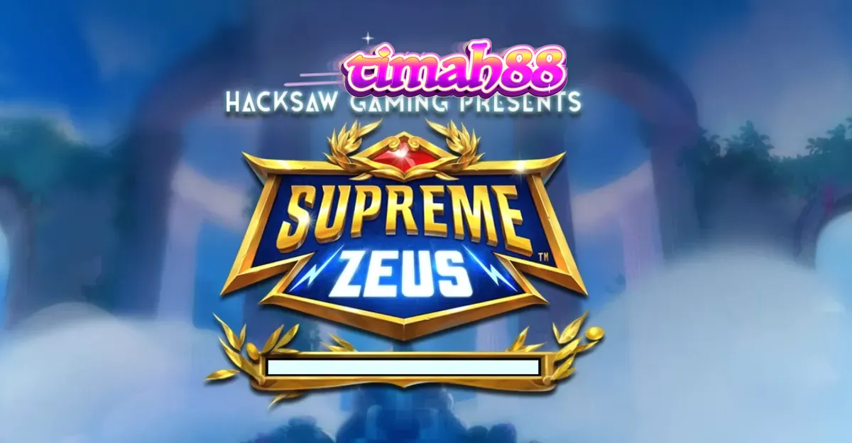Tampilan layar permainan slot Supreme Zeus dengan latar belakang Gunung Olympus yang megah dan simbol-simbol mitologi Yunani.